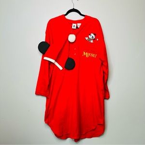 Vintage The Disney Store Mickey Mouse Nightgown with Mickey Ears Hat One Size